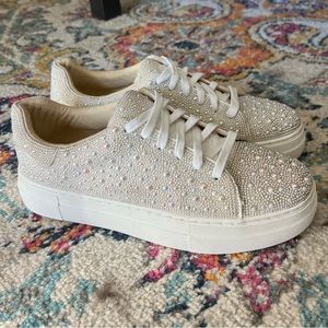 Betsey Johnson SIDNY IVORY rhinestone platform sneakers